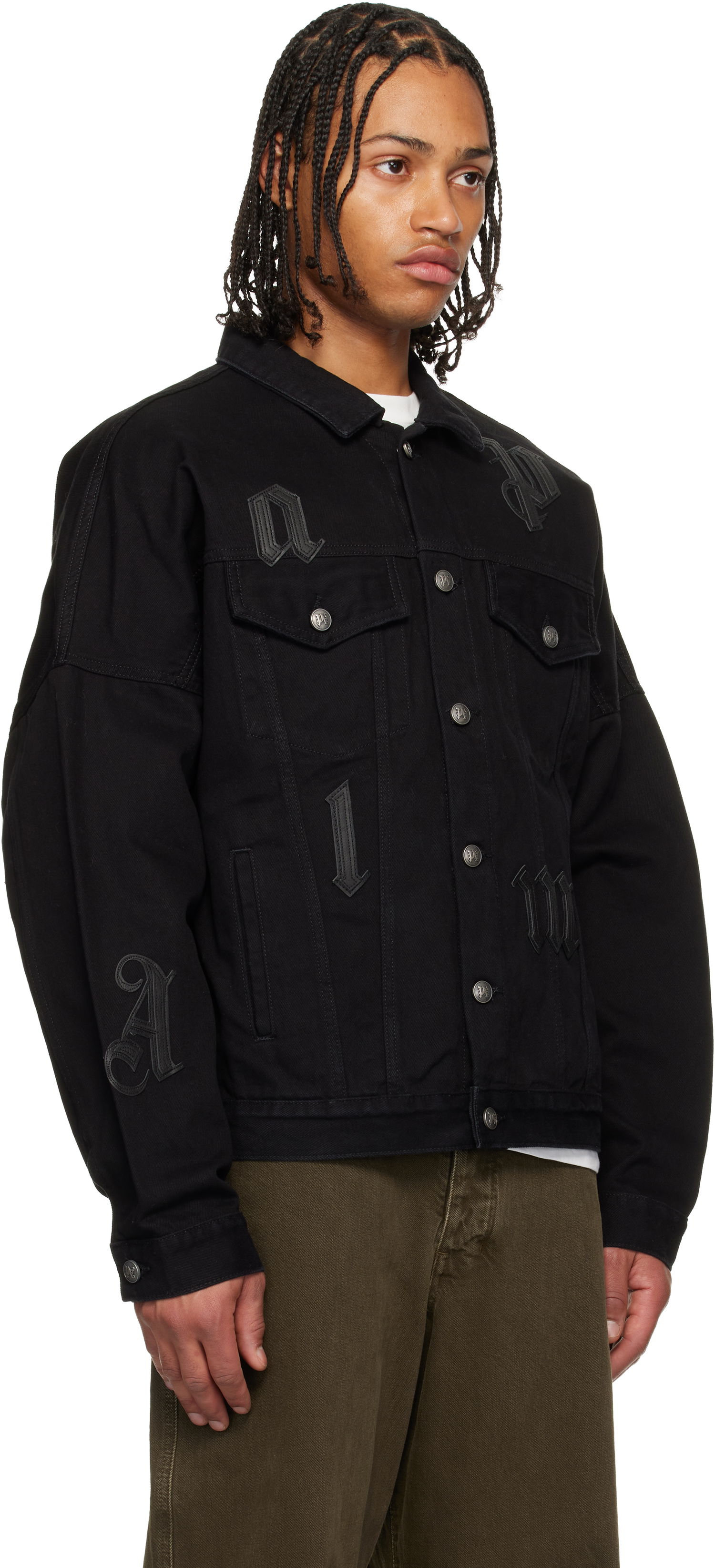Bunda Palm Angels Gothic Logo Denim Jacket Čierna | PMYE006F25DEN0011010, 1