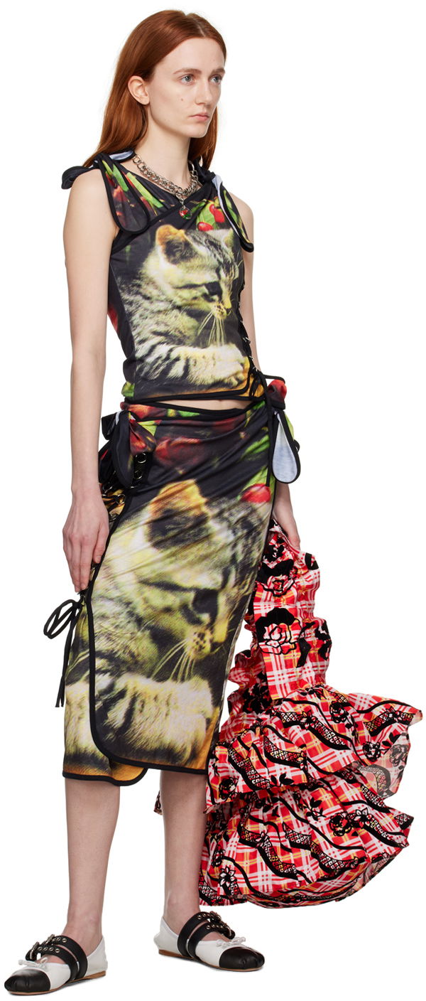 Chopova Lowena Kitty Print Midi Wrap Skirt