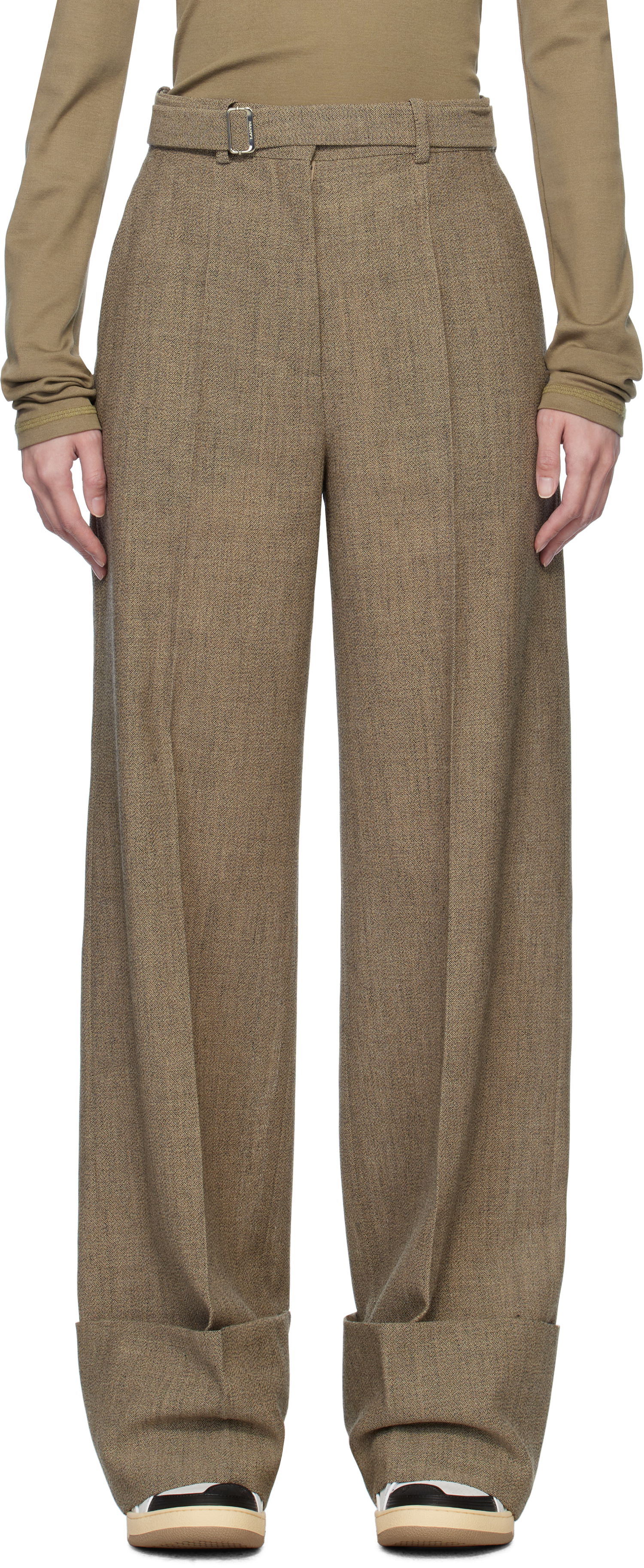 Nohavice LANVIN Lanvin Wide-Leg Cuffed Wool Trousers Hnedá | RW-TR0510-6040-P25, 0
