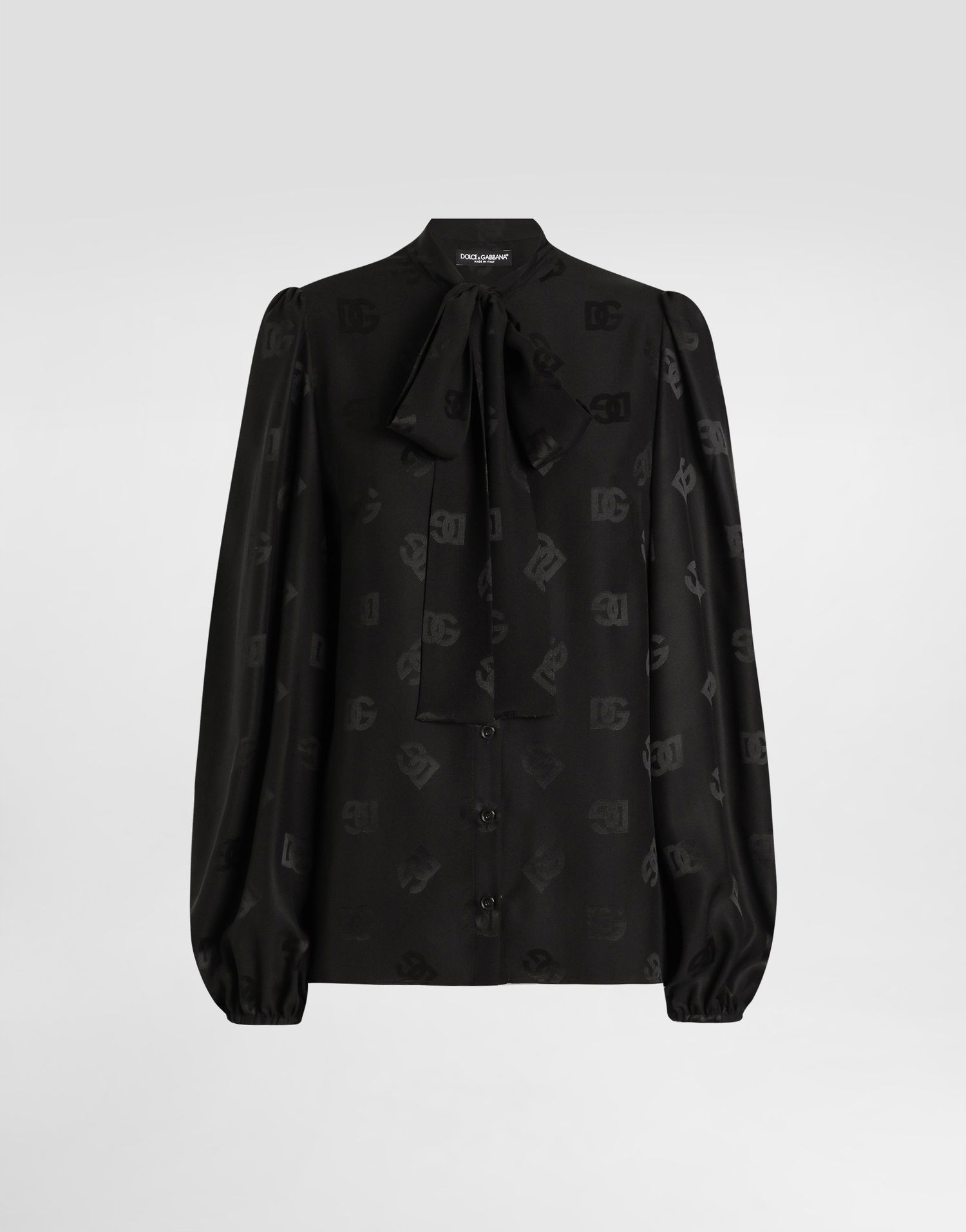 Košeľa Dolce & Gabbana Dolce & Gabbana Silk Jacquard Shirt with All-over DG Logo Čierna | F5Q44TFJ1JON0000, 0
