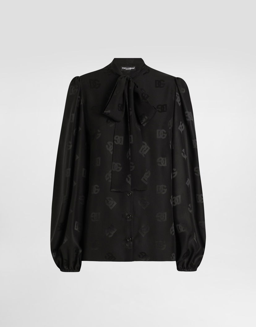 Košeľa Dolce & Gabbana Dolce & Gabbana Silk Jacquard Shirt with All-over DG Logo Čierna | F5Q44TFJ1JON0000
