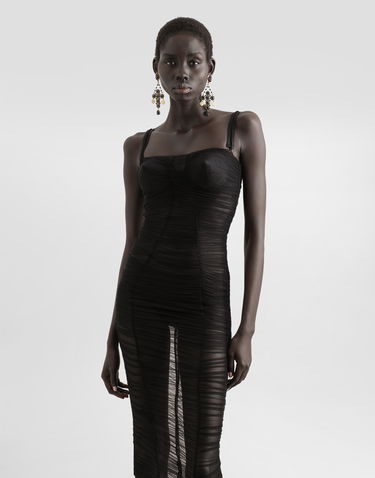 Šaty Dolce & Gabbana Dolce & Gabbana Draped Tulle Calf-Length Dress Čierna | F6TNKTFUUBNN0000, 3