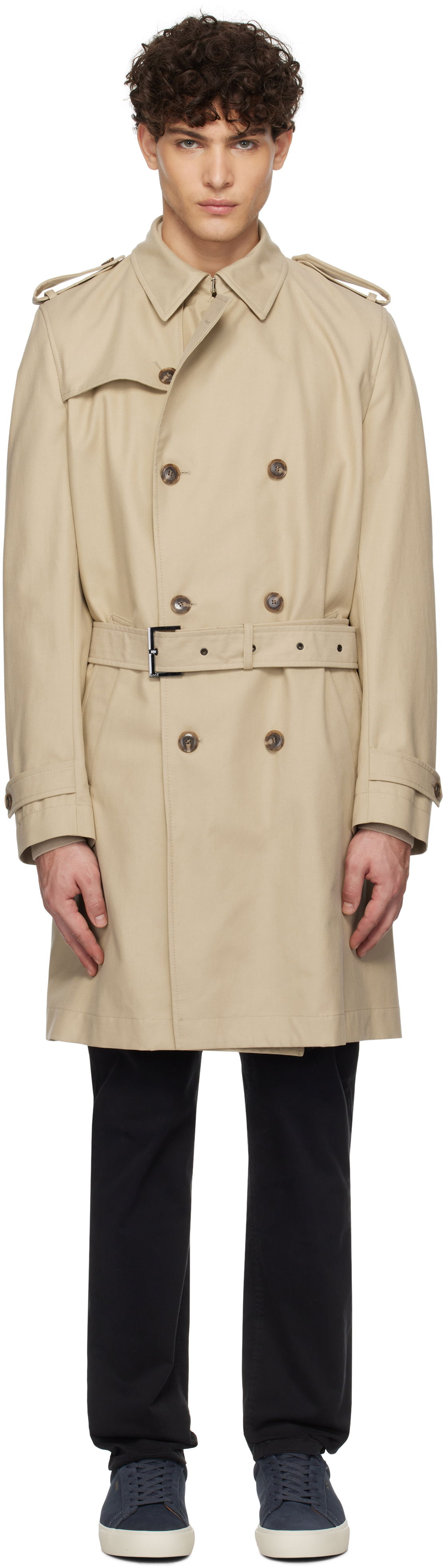 Trenčkot BOSS BOSS Double-Breasted Trench Coat Béžová | 50534911, 0