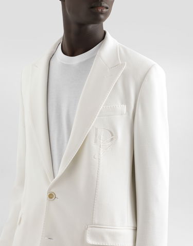Bunda Dolce & Gabbana Dolce & Gabbana Single-Breasted Stretch Jersey Jacket with Logo Embroidery Biela | G2TJ5ZGJ070W0111, 3