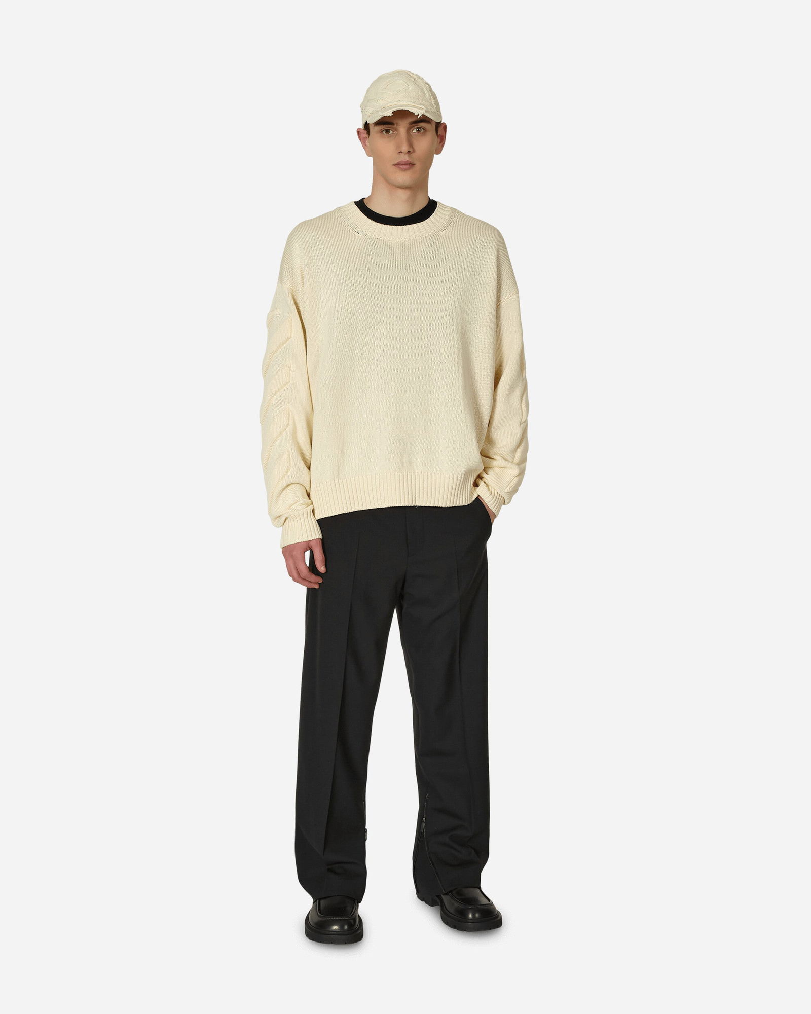 3D Diagonal Crewneck Sweater Beige