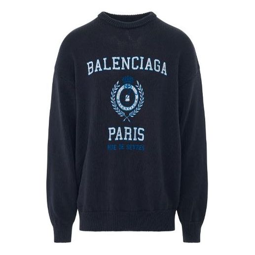 Sveter Balenciaga College Crest Crewneck Sweatshirt Modrá | 696226T32394640
