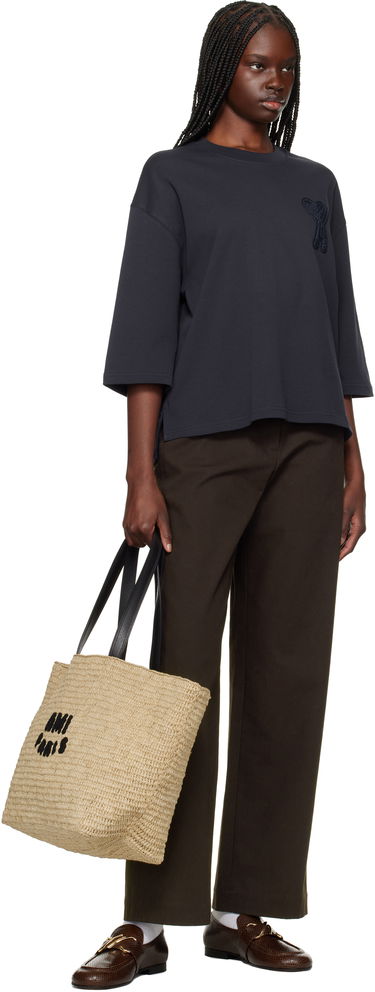 Tote bag AMI AMI Paris Rafia Tote Bag with Leather Handles Béžová | ULL033.AW0077, 3