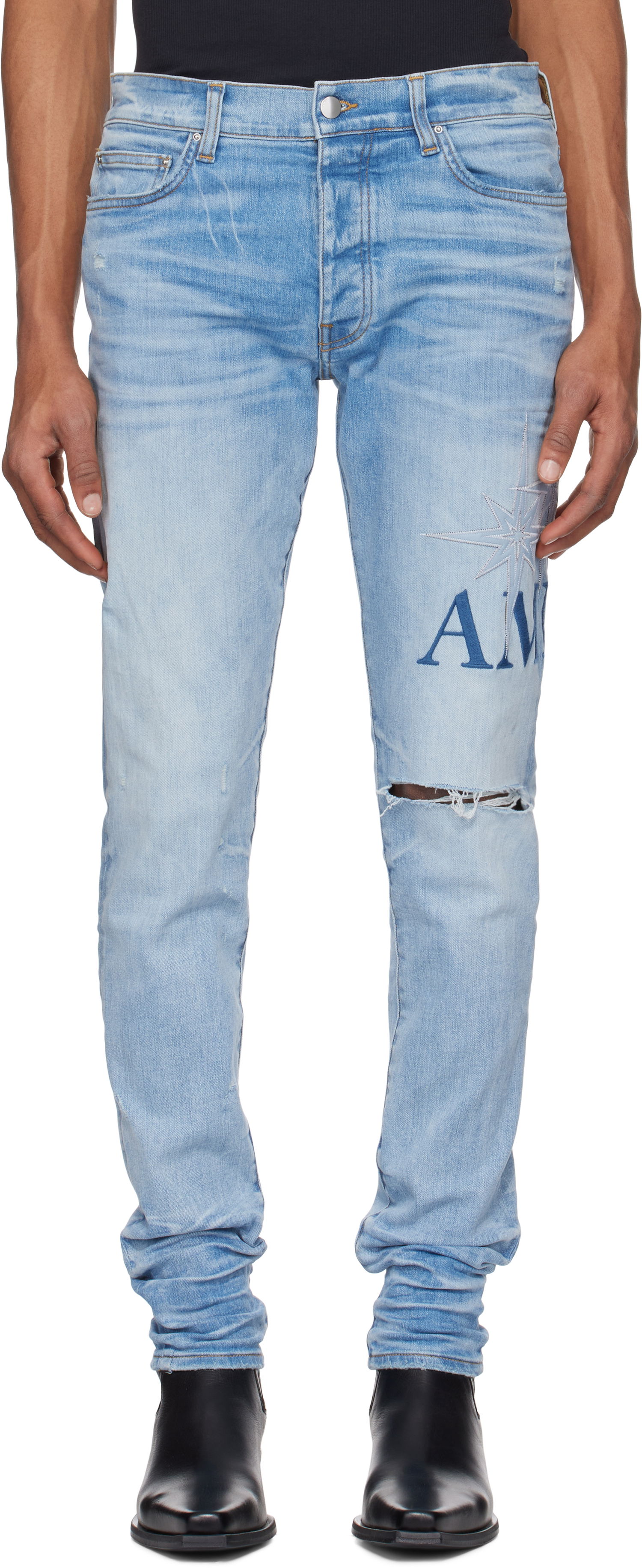 Džínsy AMIRI AMIRI Starburst Appliqué Skinny Jeans Modrá | AMDNSY1141, 0