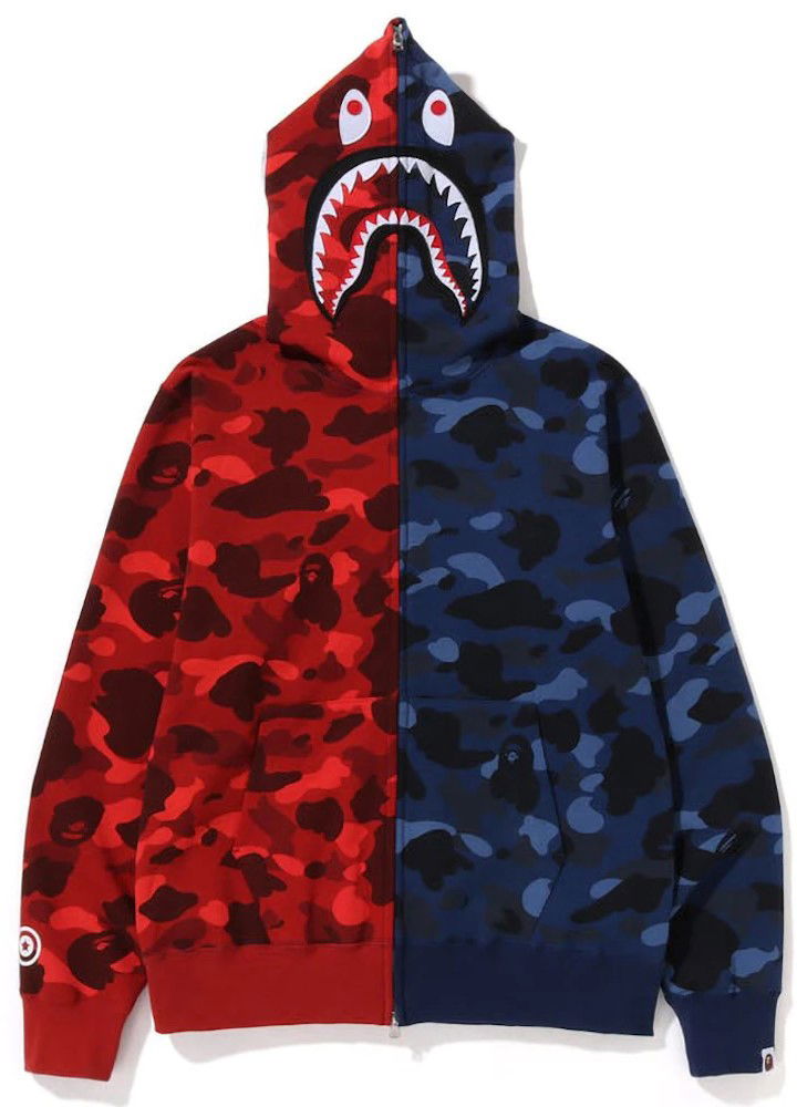 Bape Color Camo Shark Full Zip Hoodie Red/Navy