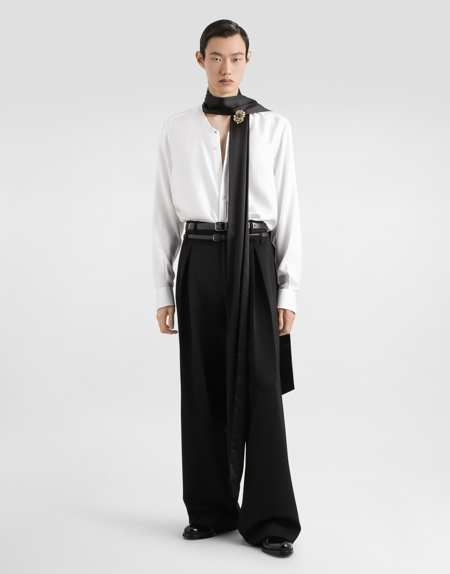 Košeľa Dolce & Gabbana Dolce & Gabbana Silk Twill Shirt with Tie Neck Čierna | G5NU0TFU10SW0800, 1