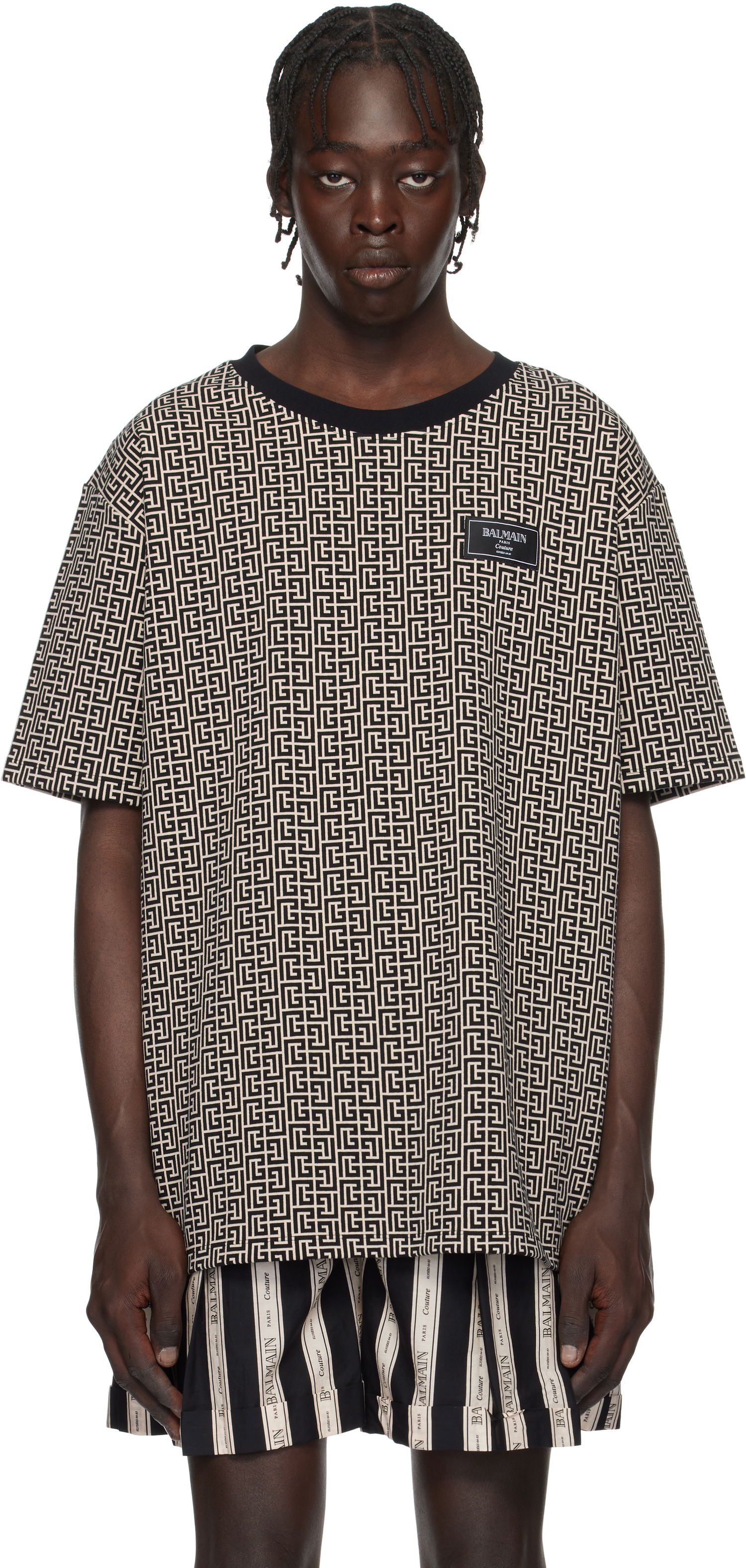 Tričko Balmain Labyrinth Print T-Shirt Šedá | EH1EG010BC90, 0