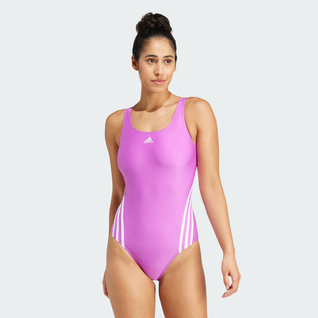 Plavky adidas Performance 3-Stripes One-Piece Swimsuit Fialová | IY9723, 0
