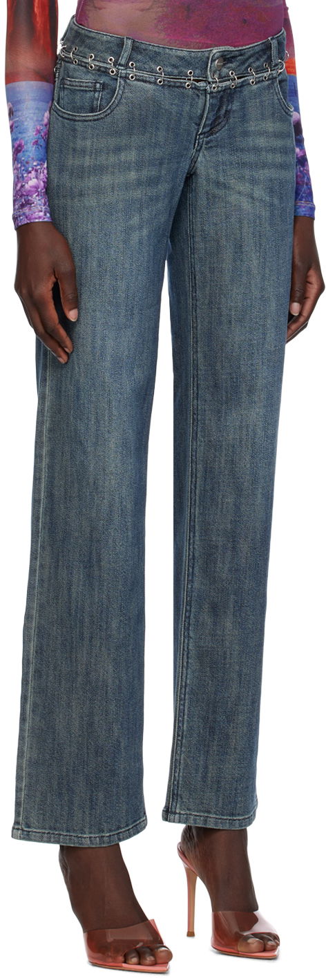 Džínsy Miaou Miaou Marco Chain-Embellished Jeans Modrá | 1033SD2DUR, 1