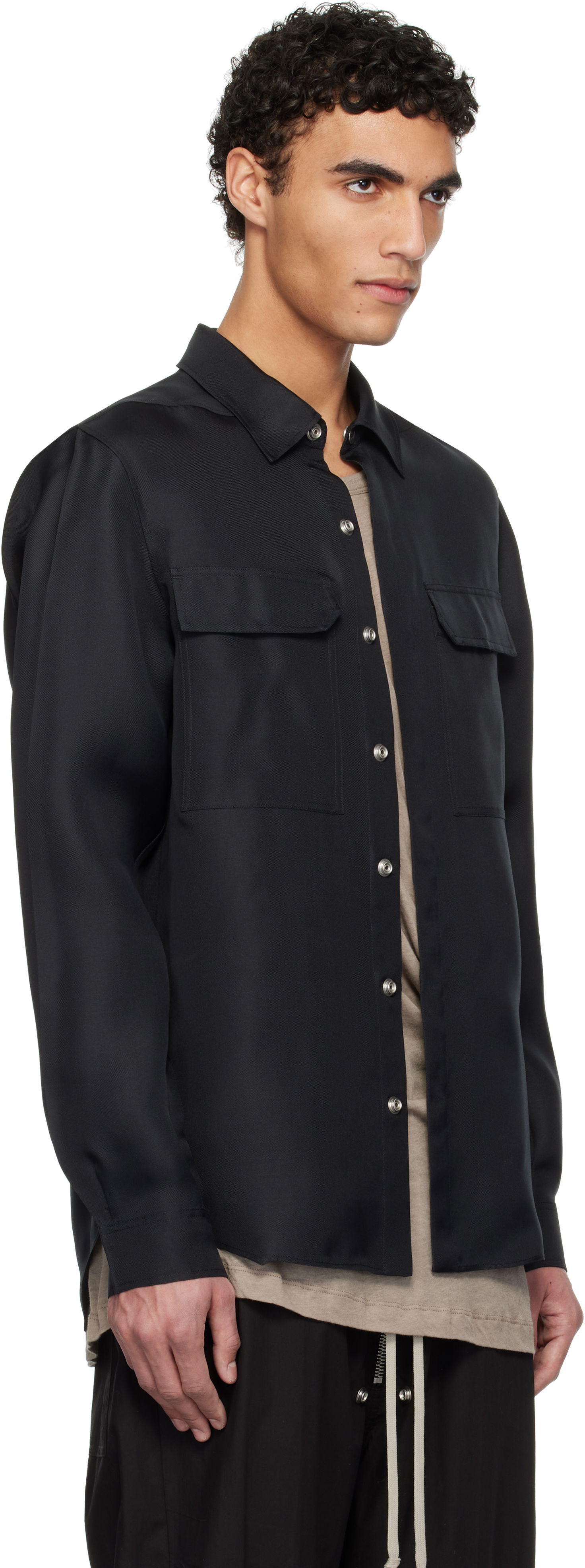 Košeľa Rick Owens Hollywood Silk Gazar Overshirt Čierna | RU01E5236 SG, 1
