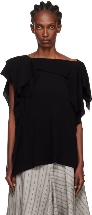 Tričko Yohji Yamamoto YOHJI YAMAMOTO High Twisted Crepe & Interlock Draped T-shirt Čierna | FP-T38-082, 0