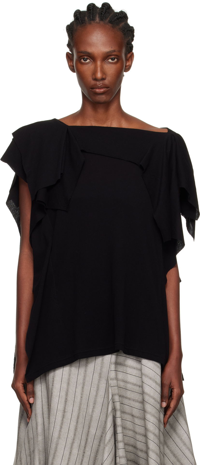 Tričko Yohji Yamamoto YOHJI YAMAMOTO High Twisted Crepe & Interlock Draped T-shirt Čierna | FP-T38-082