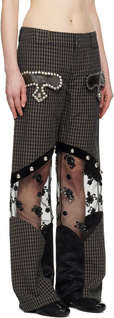 Nohavice Chopova Lowena Chopova Lowena Rusher Plaid & Lace Panel Trousers Hnedá | 4092, 1