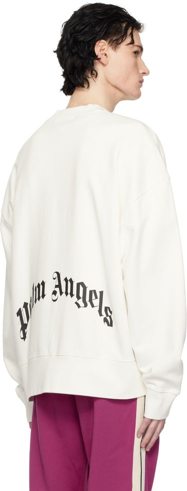 Mikina Palm Angels Curved Logo Crew Sweat Off White/Black Biela | PMBA080S25FLE0010310, 2