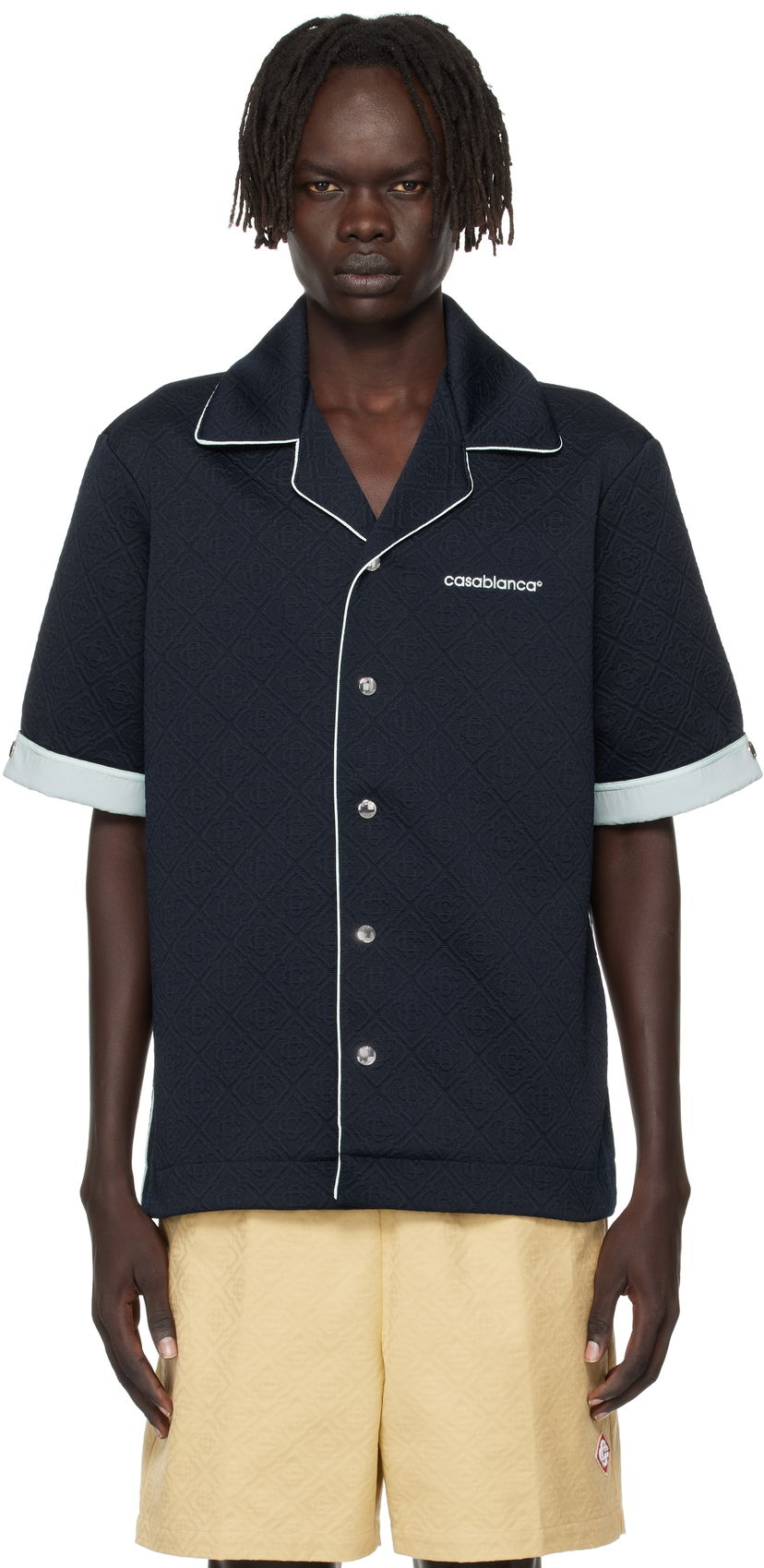 Košeľa Casablanca Casablanca Jacquard Short Sleeve Shirt Navy | MPF25-SH-190-01