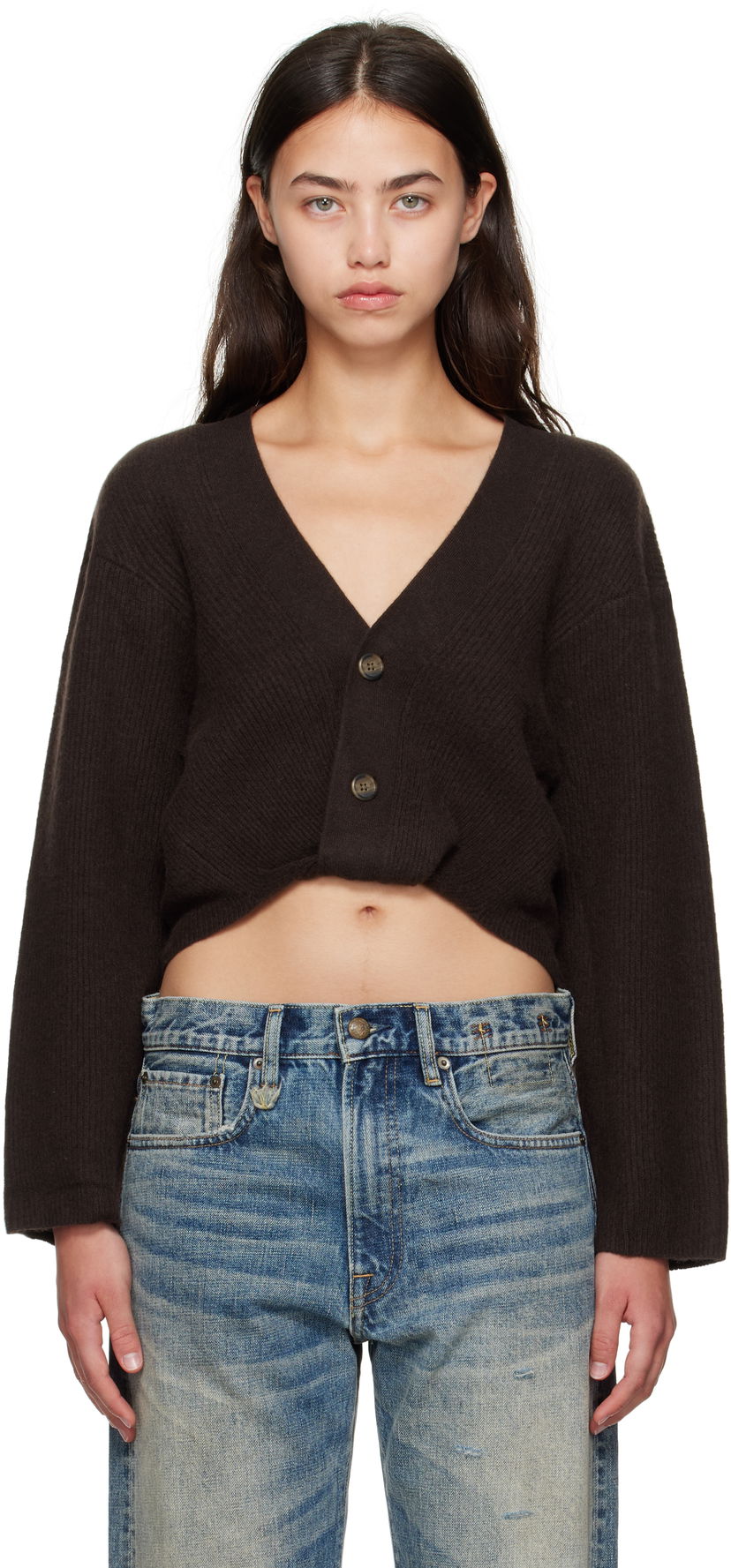 Sveter R13 R13 Twisted Front Ribbed Cardigan Hnedá | R13WY288-Y210A