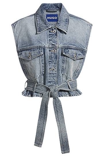 Vesta BOSS HUGO Cropped Denim Vest with Tie Belt Modrá | 50537493, 0