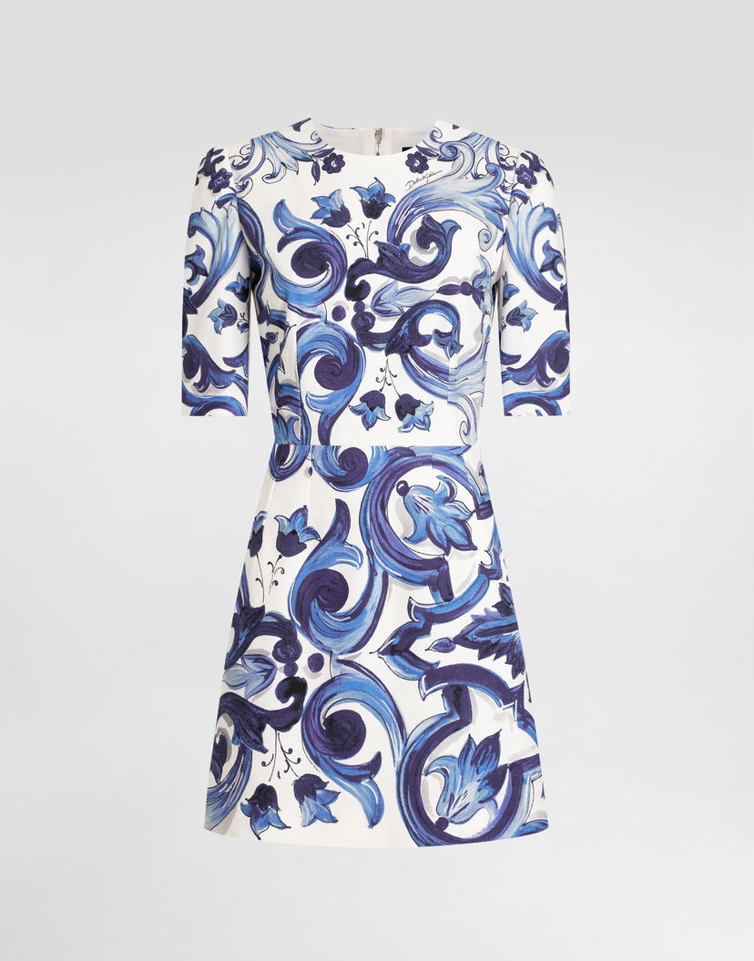 Šaty Dolce & Gabbana Dolce & Gabbana Majolica-Print Cotton Mini Dress Modrá | I6KH0WFPFTBHA3TN