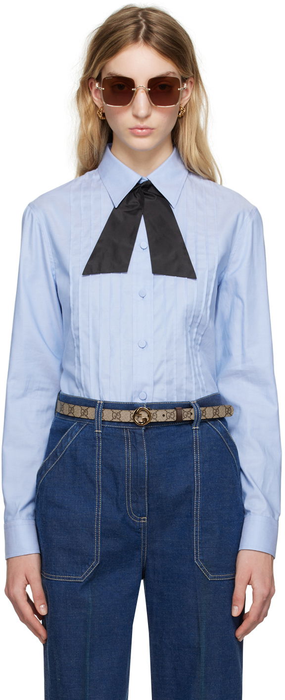 Košeľa Gucci Pleated Modrá | 746013 ZANH6, 0