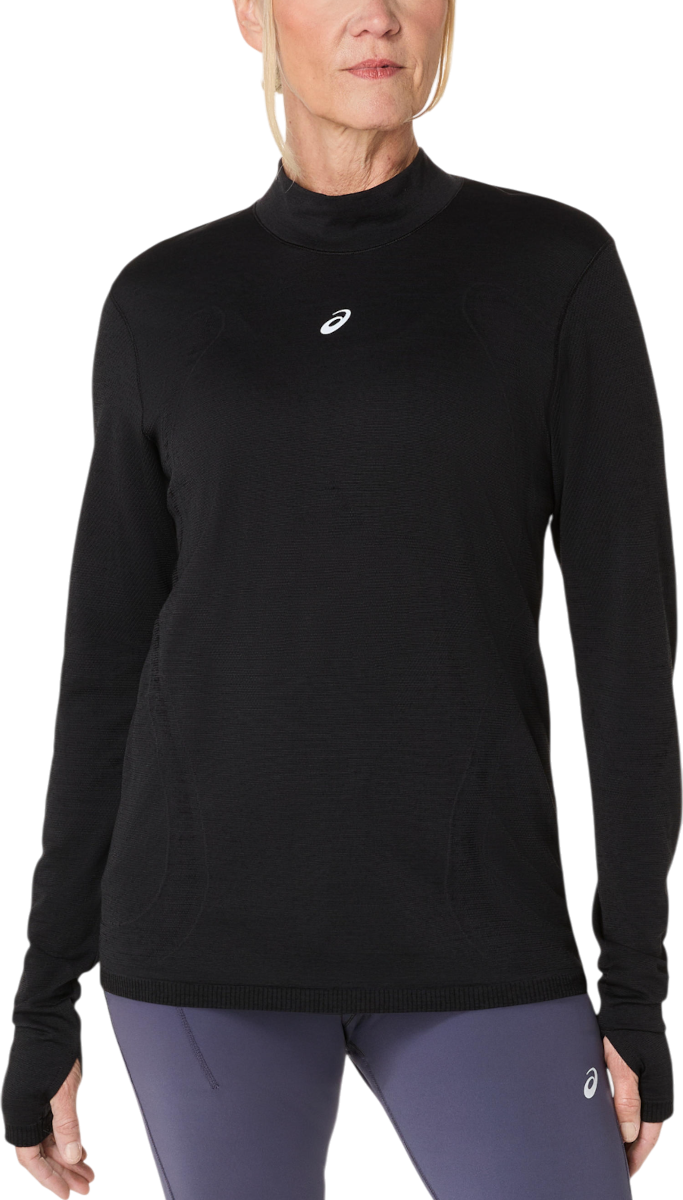 Tričká a tielka Asics Road Winter Seamless Long Sleeve Mock Neck Top with Thumbholes Čierna | 2012d277-001, 0