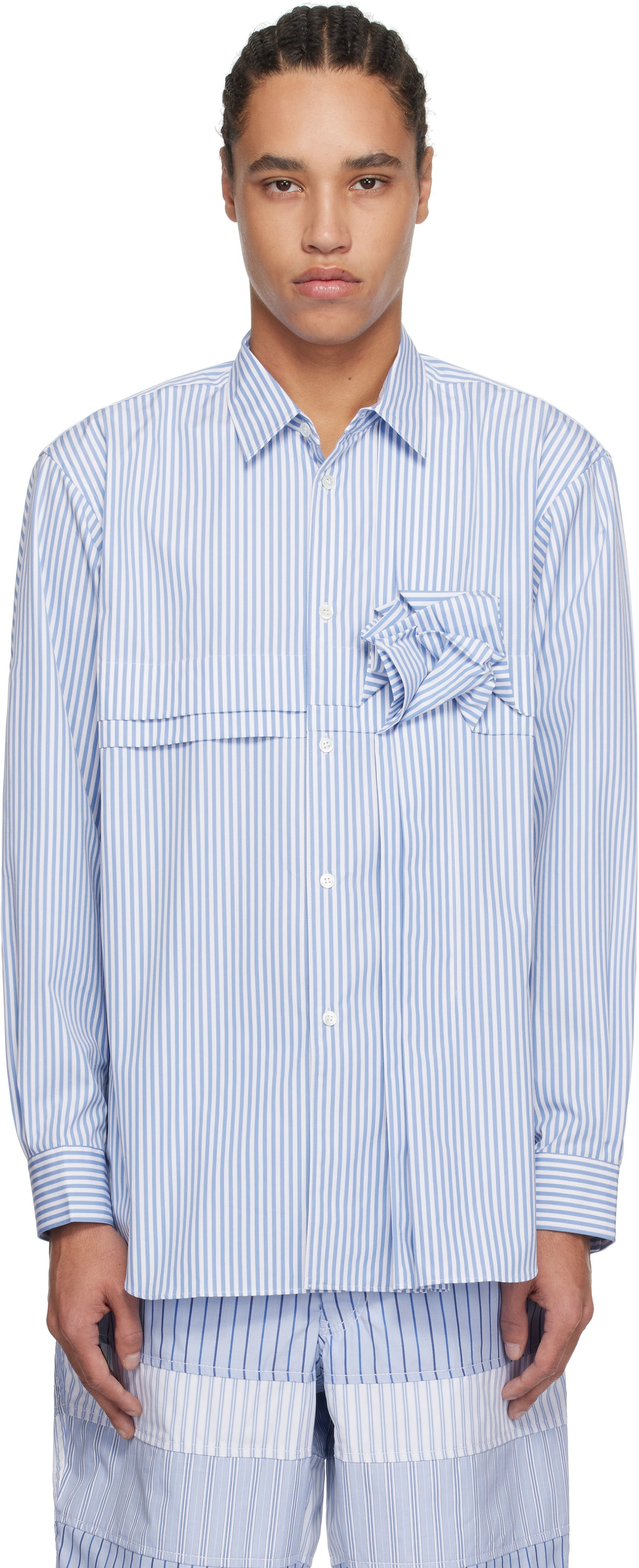 Košeľa Comme des Garçons Comme des Garçons Yarn Dyed Stripe 3D Roses Shirt Modrá | FO-B039-051, 0