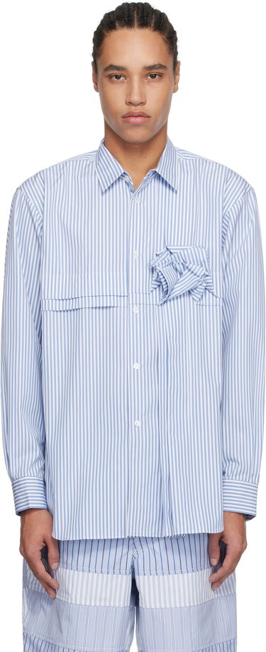 Košeľa Comme des Garçons Comme des Garçons Yarn Dyed Stripe 3D Roses Shirt Modrá | FO-B039-051, 0
