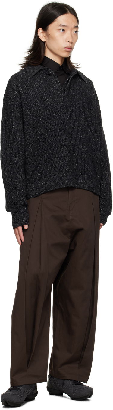 Sveter sage NATION SAGE NATION Knit Polo Sweater Čierna | S098 POLO WOOL SPECKLED CHARCO, 3
