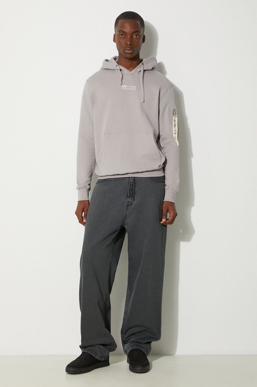 Mikina Alpha Industries Emb Hoody Sweatshirt With Logo Šedá | 118350.643, 1