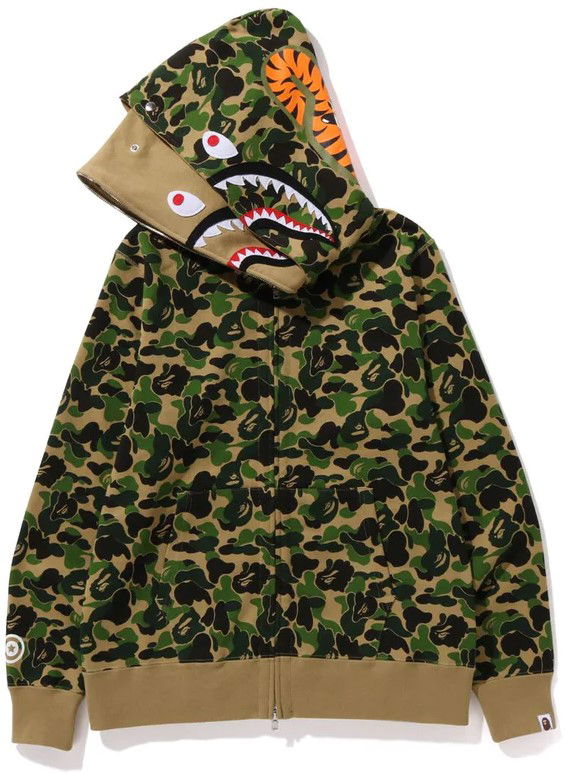 Mikina BAPE ABC Camo Double Shark Full Zip Hoodie Zelené | 0ZXSWM115008L-GRN, 1