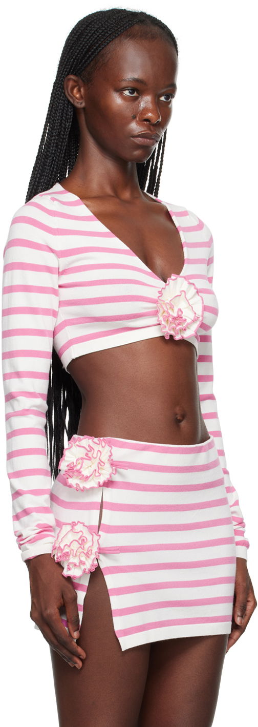 Gaultier 'The Flower' Striped Long Sleeve Crop Top