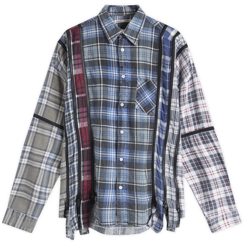 Košeľa Needles 7 Cuts Wide Flannel Shirt Modrá | PU347-ASS