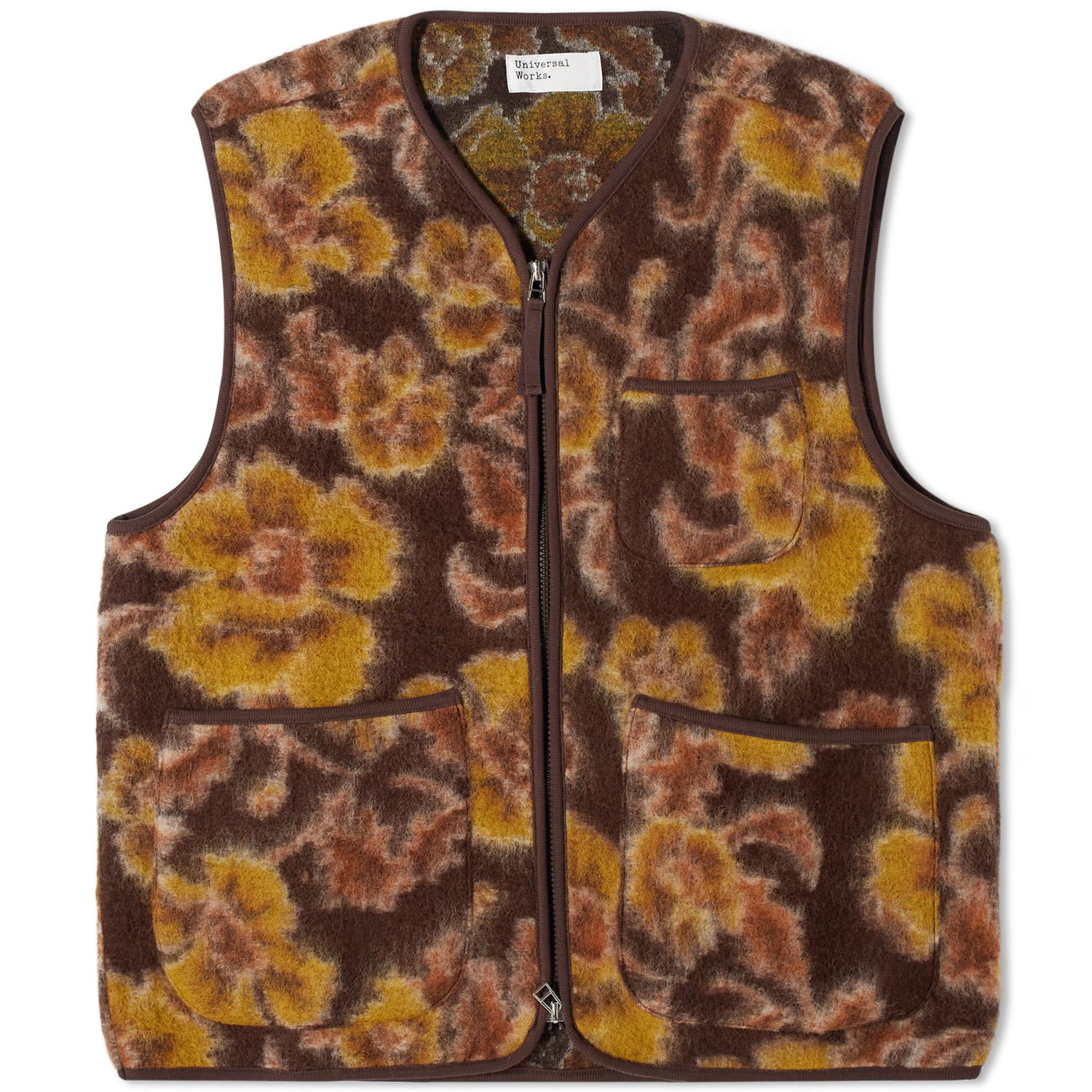 Vesta Universal Works Flower Wool Fleece Gilet, Size X-Large Hnedá | 29413-BRN, 0