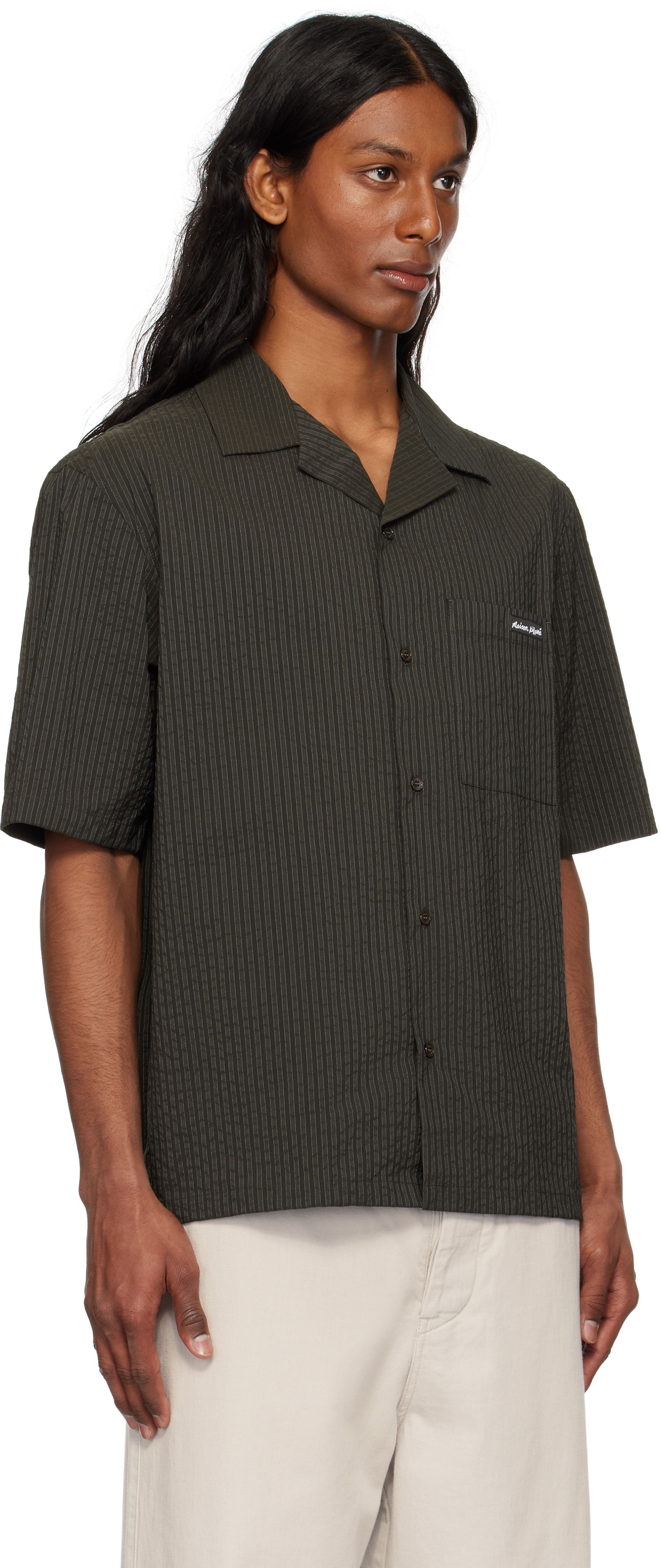 Košeľa MAISON KITSUNÉ Maison Kitsuné Resort Pinstripe Shirt Zelené | OM00421WC5032, 1