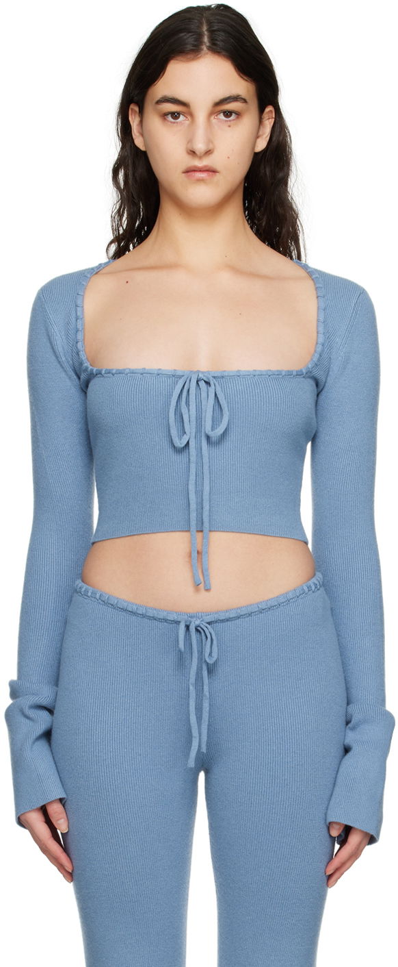 Sveter GUIZIO Guizio Bow Cropped Knit Sweater Modrá | DGF22K302_BLU, 0