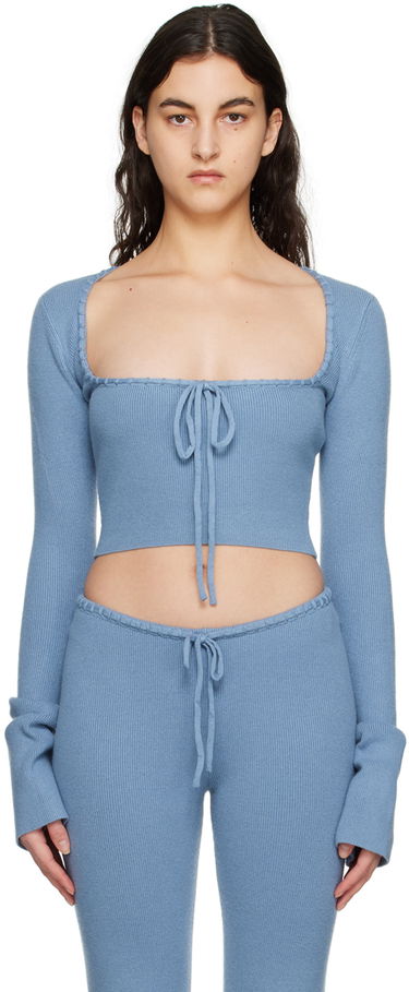 Sveter GUIZIO Guizio Bow Cropped Knit Sweater Modrá | DGF22K302_BLU, 0
