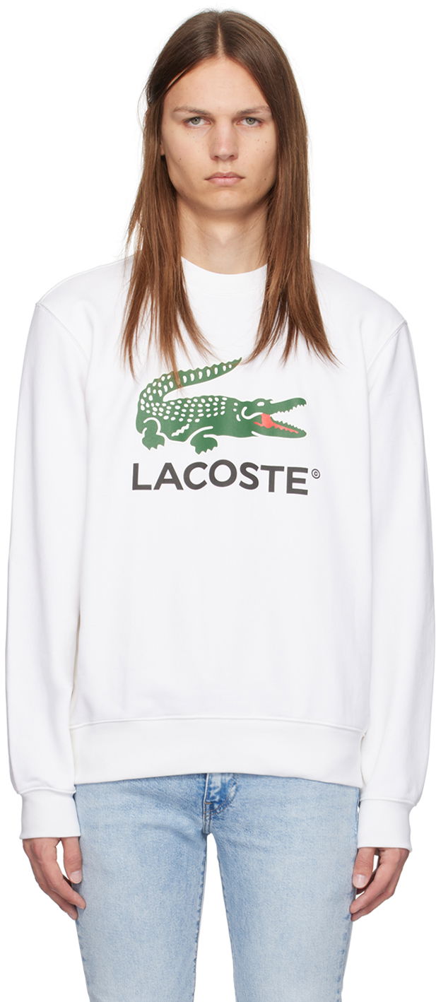 Mikina Lacoste White Crocodile Print Sweatshirt Biela | SH1281_001