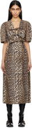 GANNI Leopard Print Cotton Tie Strap Midi Dress