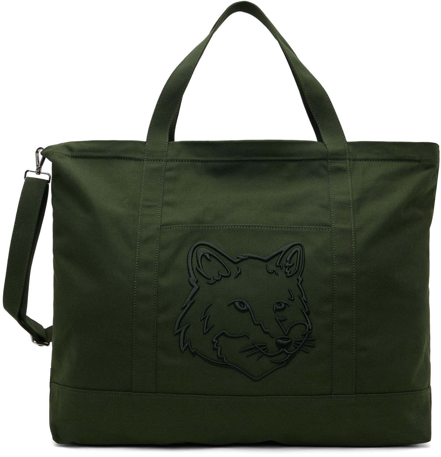 Tote bag MAISON KITSUNÉ Fox Head XL Tote Bag Green Zelené | LW05105WW0107, 0