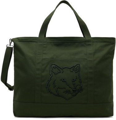 Tote bag MAISON KITSUNÉ Fox Head XL Tote Bag Green Zelené | LW05105WW0107, 0