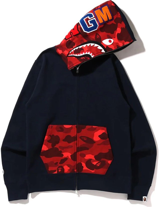 Bape Color Camo Shark Full Zip Hoodie Navy/Red