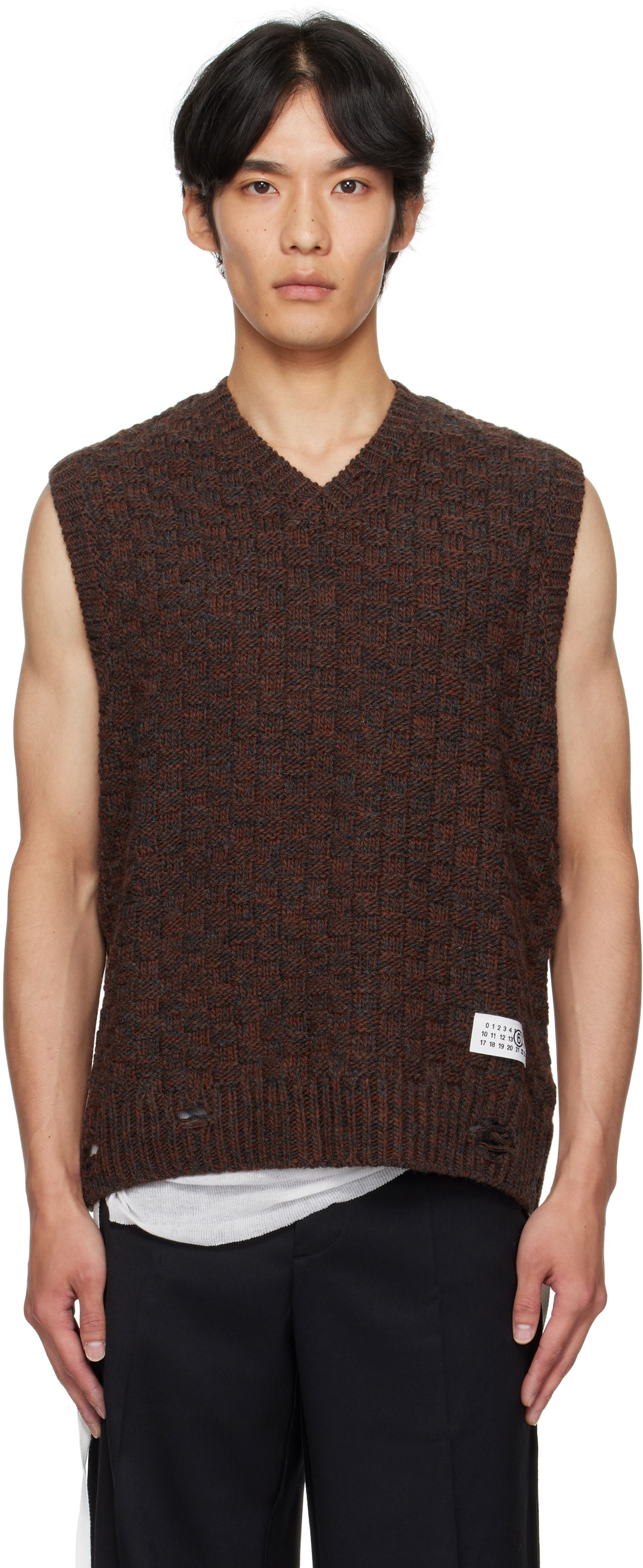 Sveter Maison Margiela MM6 Maison Margiela V-Neck Sweater Vest Hnedá | SH2FB0026 M13174, 0