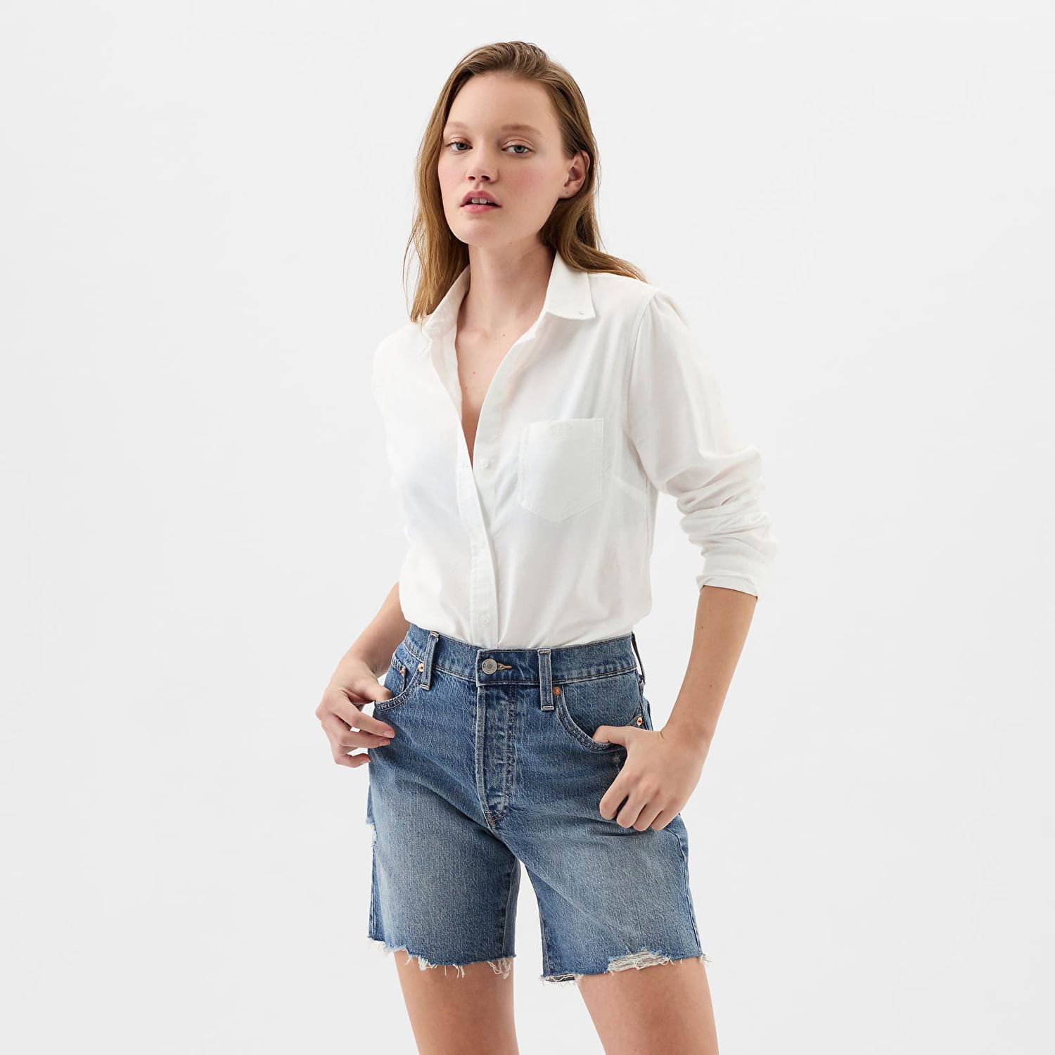 Košeľa GAP Shirt Logo Fitted Oxford Shirt Optic White M Biela | 886912-02, 0
