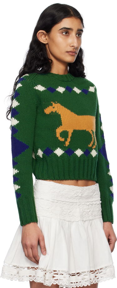 Sveter Bode Bode Diamond Corral Knit Sweater Zelené | WRS25KT015, 1