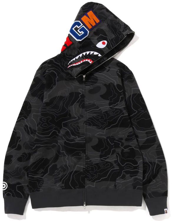 Bape Layered Line Camo Shark Full Zip Hoodie Black