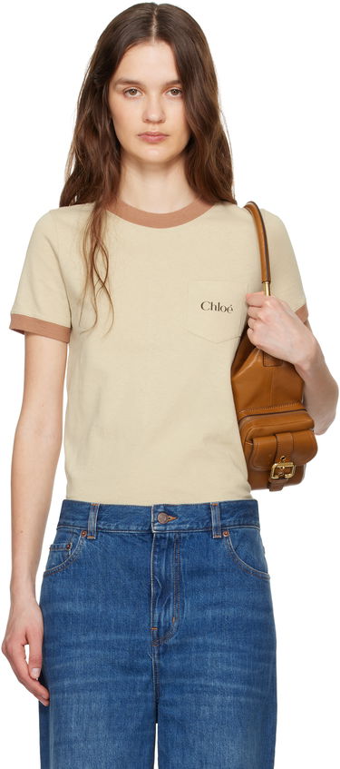 Tričko CHLOÉ Chloé Crew Neck Logo Pocket T-Shirt Béžová | CH25UJH04187, 0