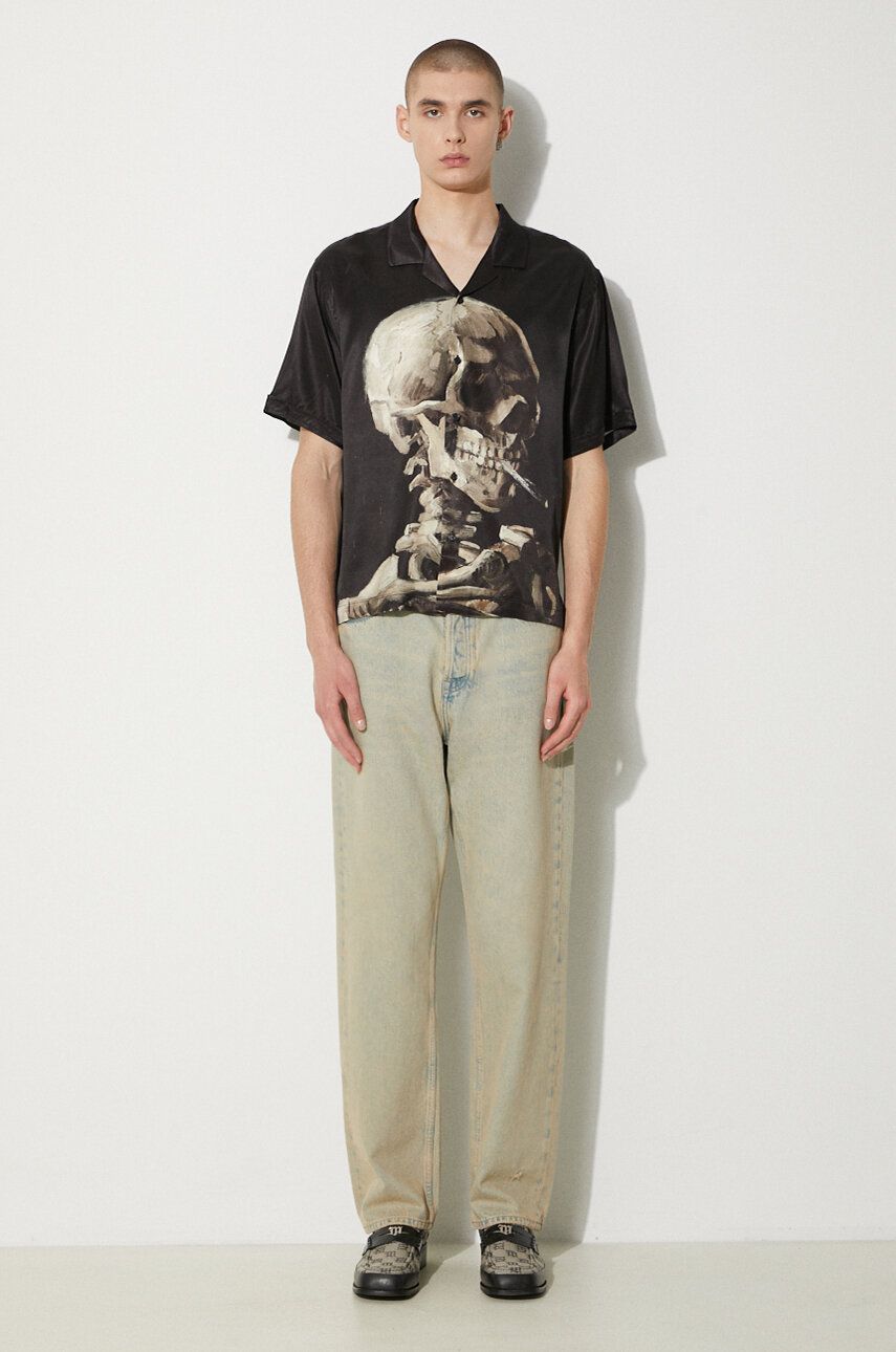 Košeľa Stampd STAMPD Skeleton Camp Collar Relaxed Fit Shirt Čierna | SLA.M3142BD.SKL, 1
